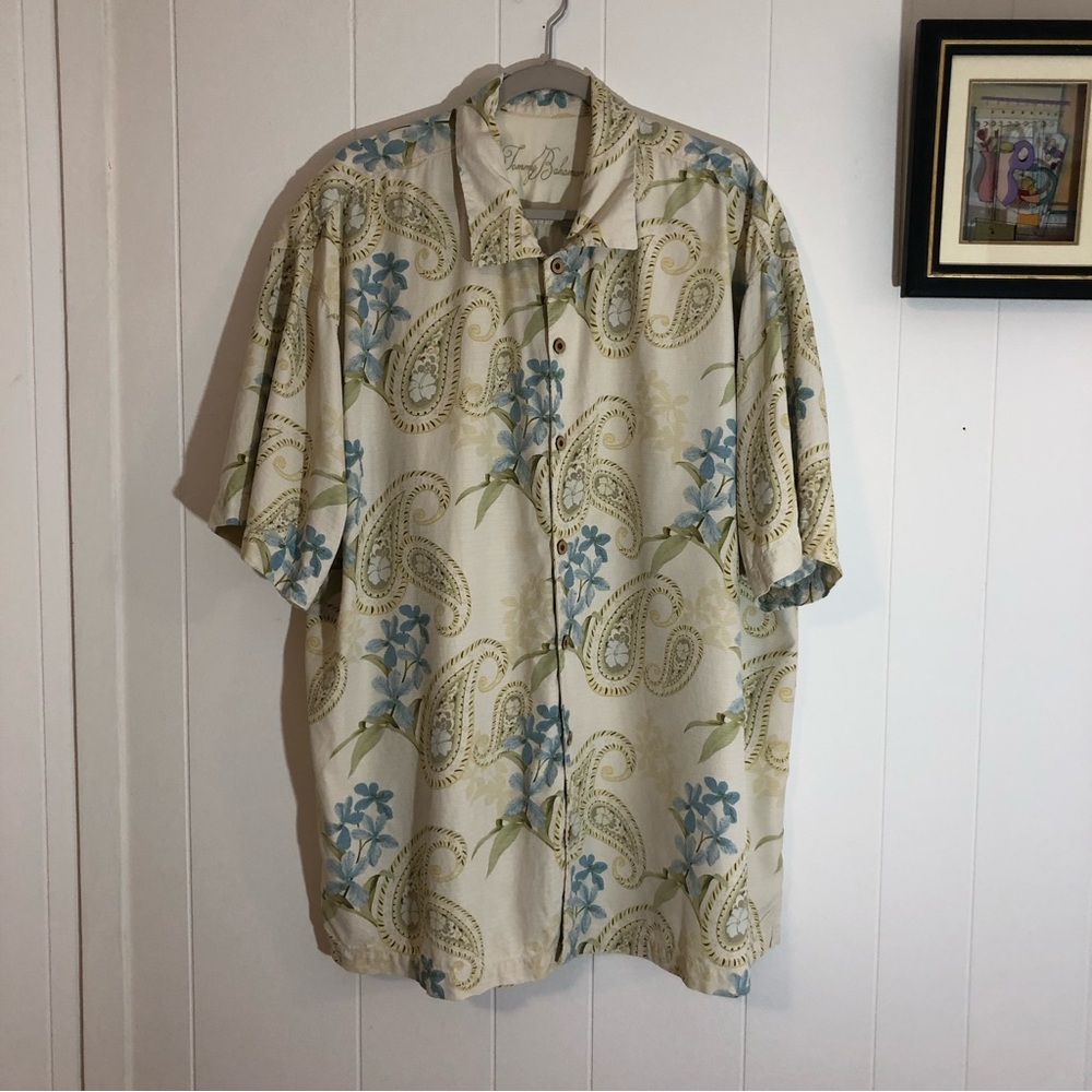 Tommy Bahama Silk Hawaiian Floral Paisley Cream Shirt XXL